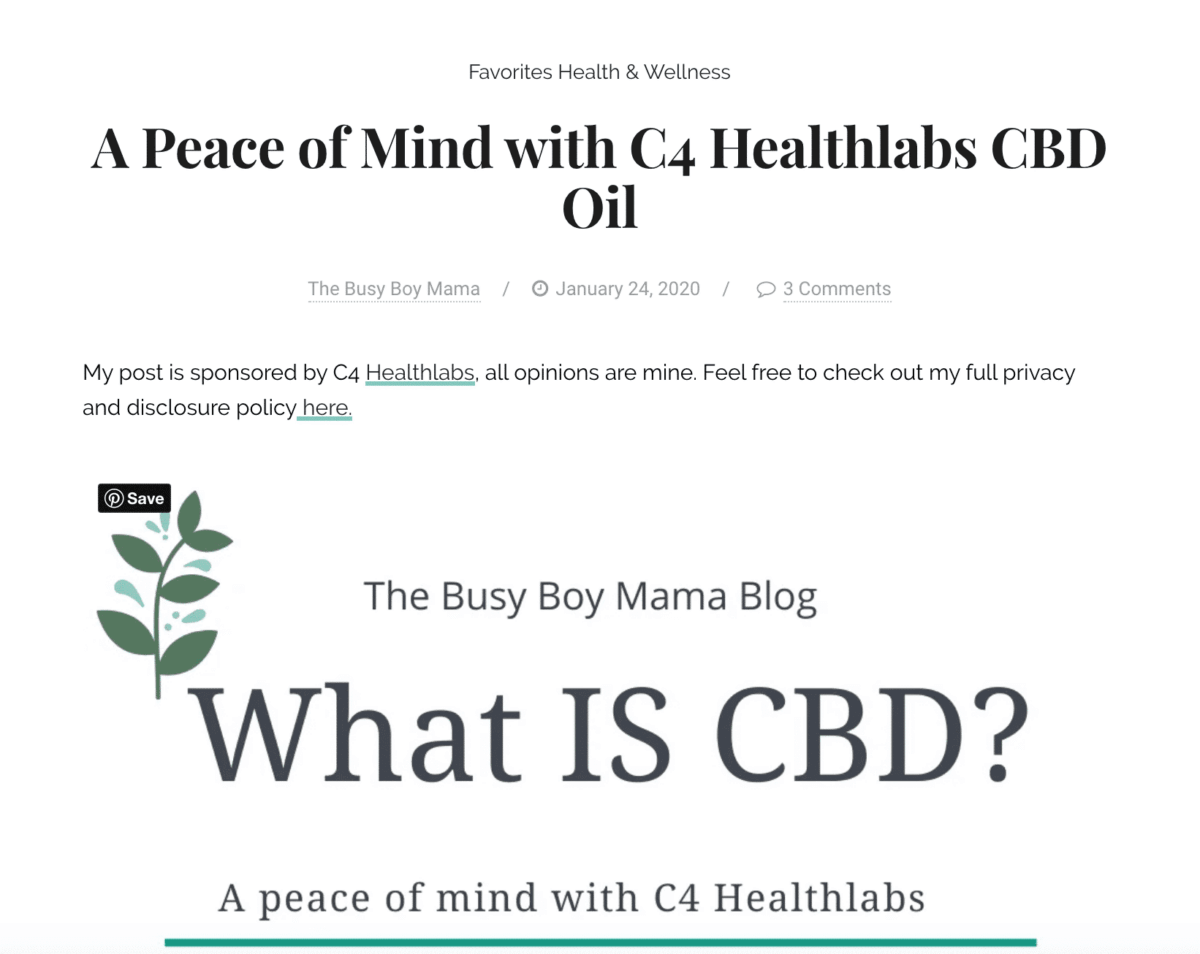 The busy boy mama blog entry: peace of mind with C4 Healthlabs CBD Oil