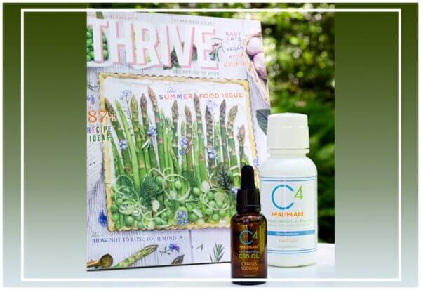 C4 Healthlabs CBD oil and liposomal C with Thrive magazine