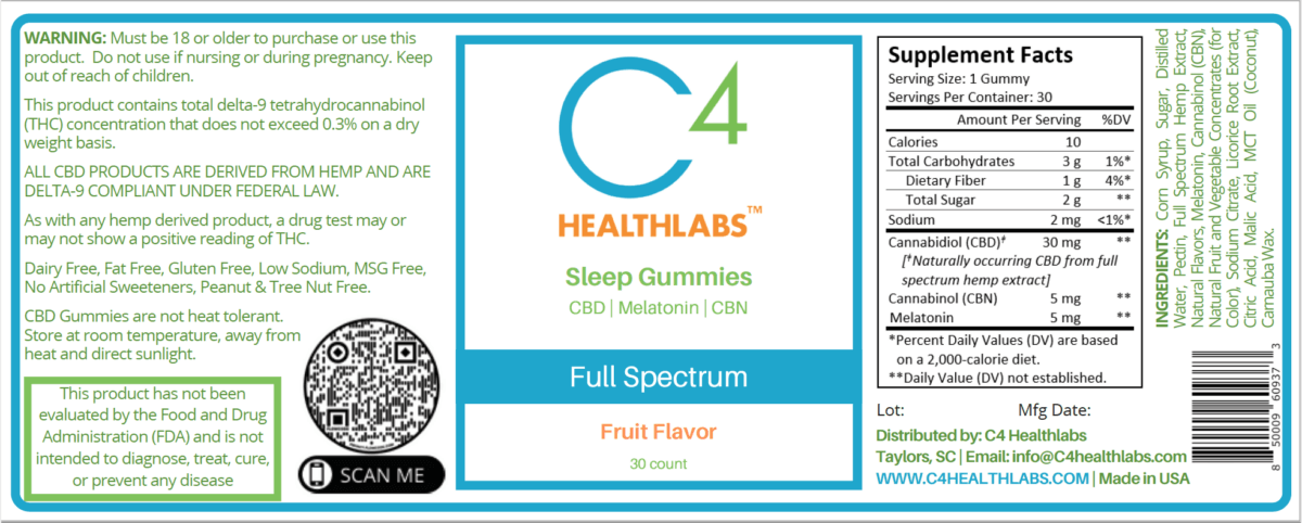 Full Spectrum Sleep Gummies nutrition label