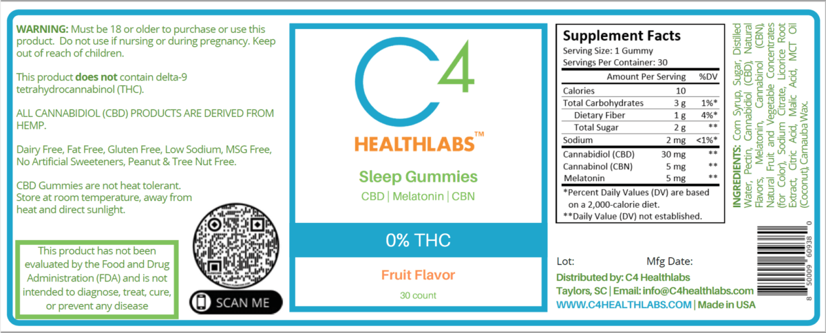 THC Free Sleep Gummies nutrition label